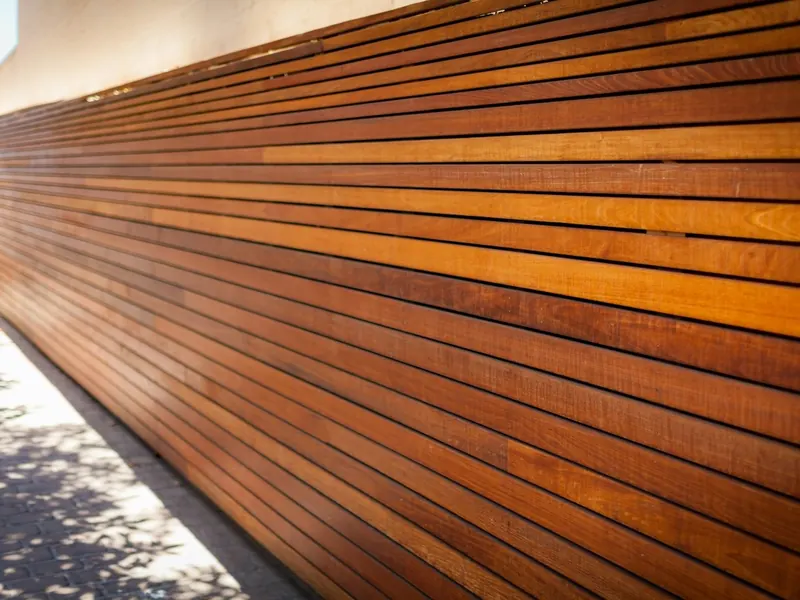 Contemporary horizontal timber slat fence